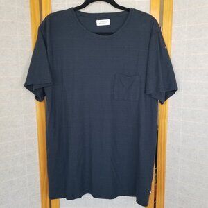 Men's Saturdays NYC Cotton Linen Pocket Tee Size Large Dark Blue